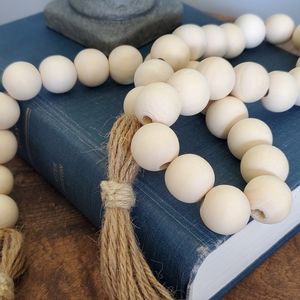 Natural wood bead garland, handmade, 24 inches long